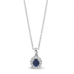 White gold with diamonds and blue sapphire