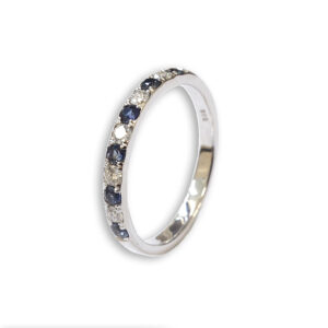 White golden ring with blue sapphires and diamonds