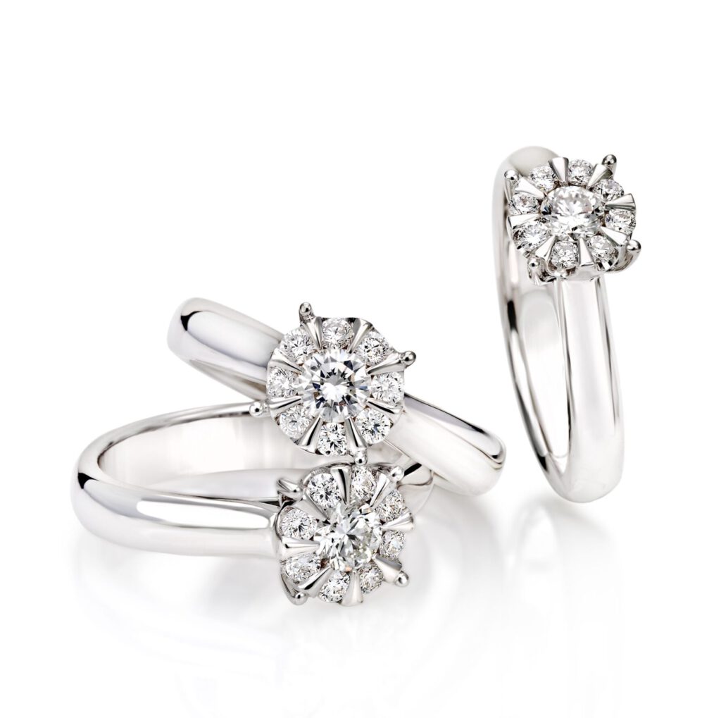 White golden rings with diamonds