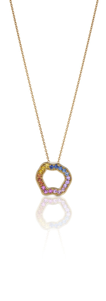 Rosé golden necklace with rainbow gemstones