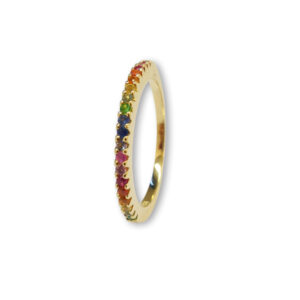 Yellow golden ring with rainbow gemstones