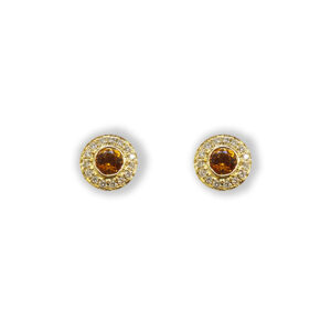 Yellow golden earstuds with citrine and diamonds