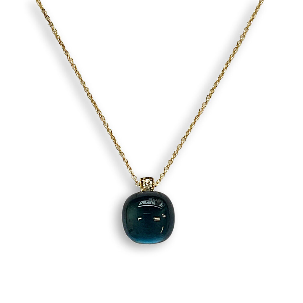Yellow golden necklace with London Blue topaz and diamond pendant