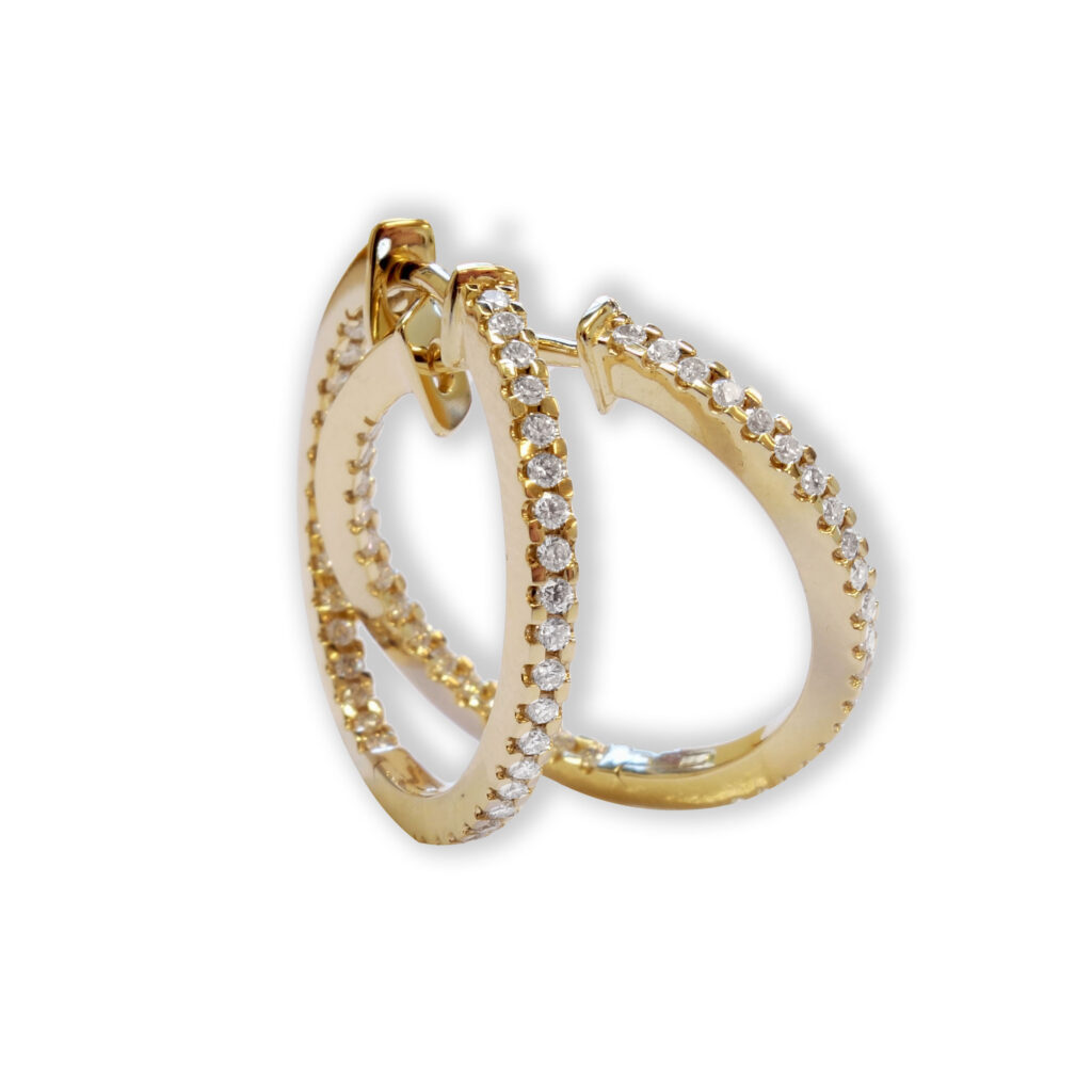 Yellow golden earrings with diamonds