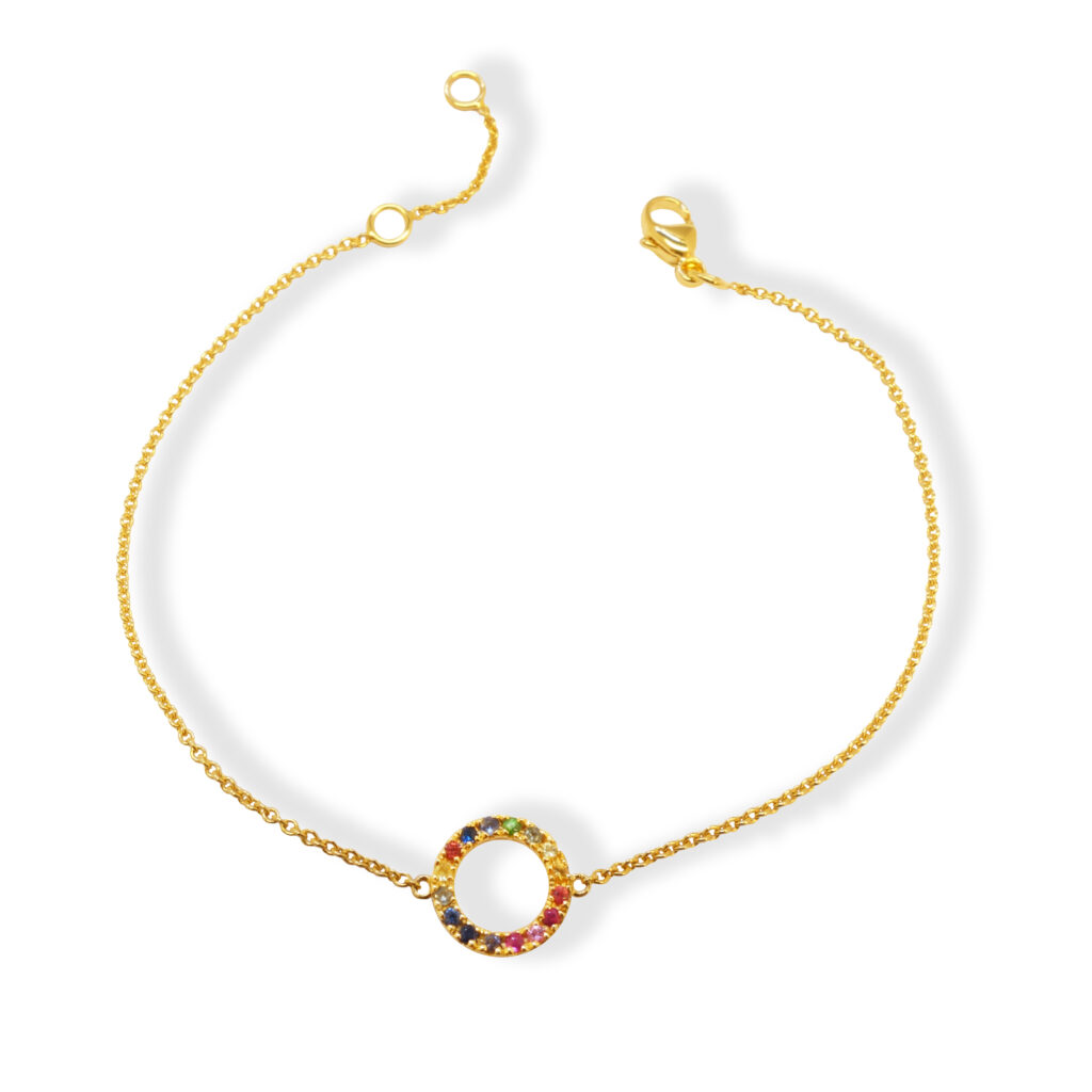 Yellow golden bracelet with rainbow gemstones