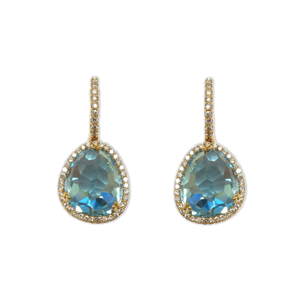 Yellow golden earrings with topaz and diamonds