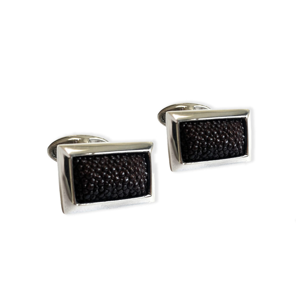 Stainless steel cufflinks with stingray leather