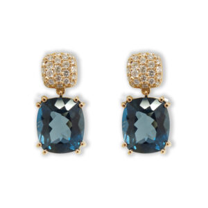 Rosé golden earrings with London Blue topaz and diamonds