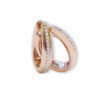 Drop shaped, rosé golden earrings with diamonds