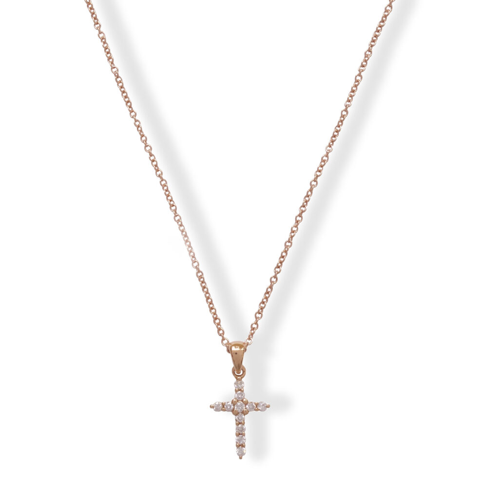 Rosé golden necklace with diamond cross