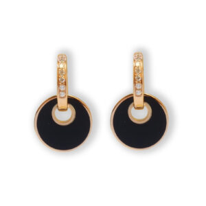 Rosé golden earrings with diamonds and onyx