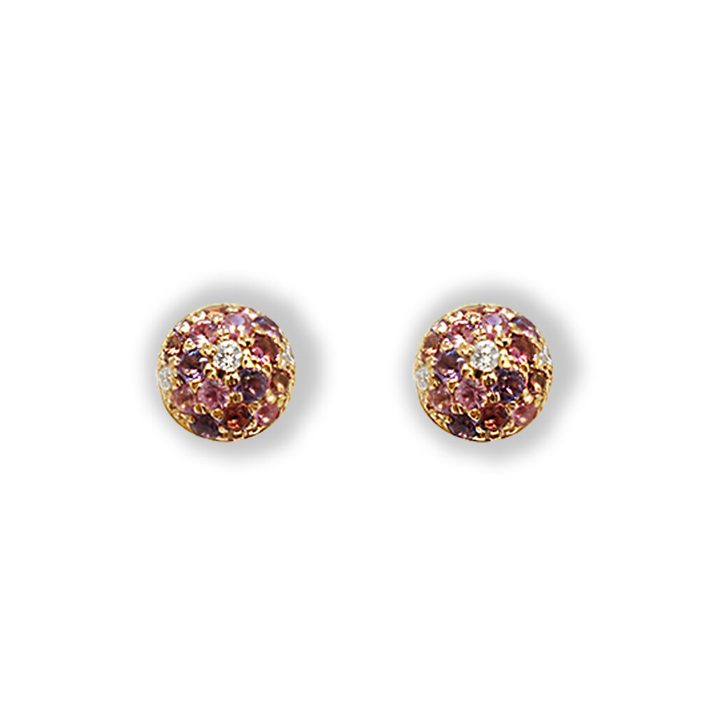 Rosé golden earstuds with amethist, pink sapphires and diamonds