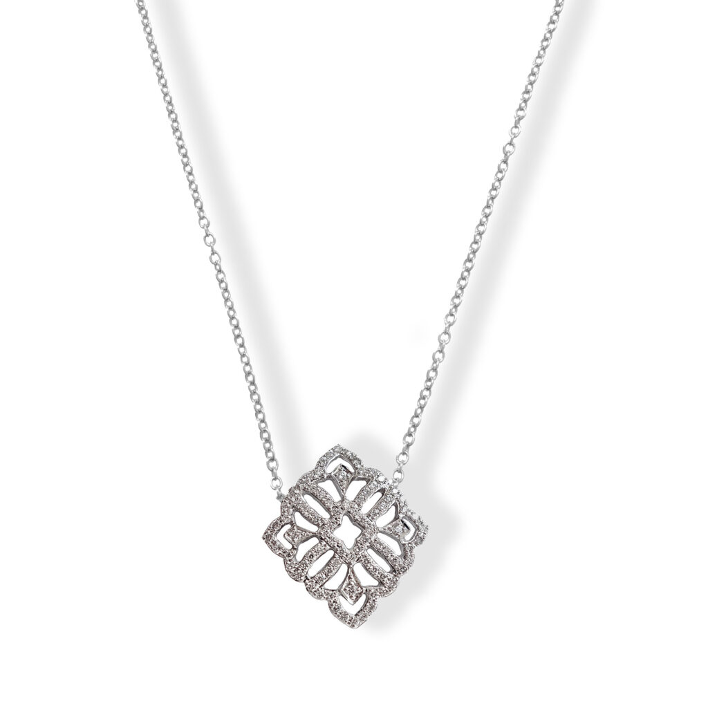 White golden necklace with diamond pendant