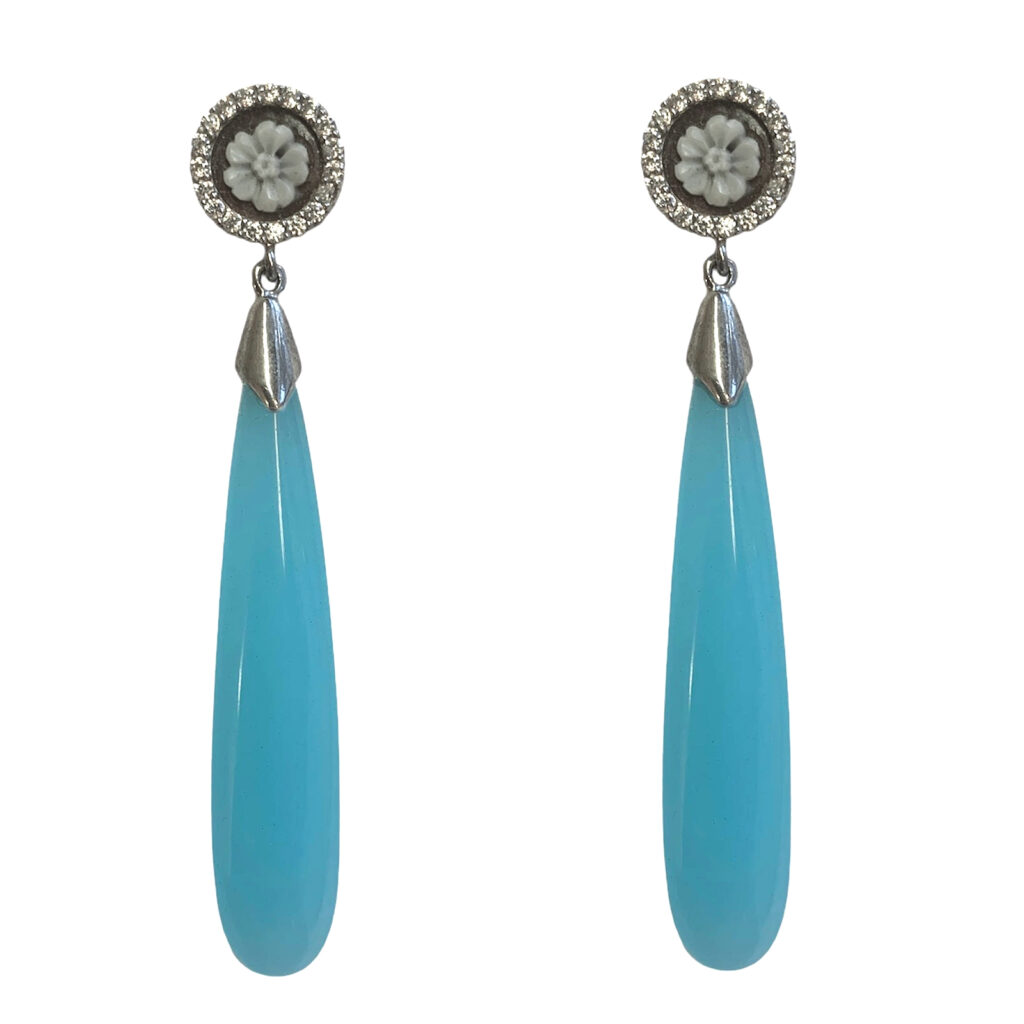 Silver earrings with light blue pendant