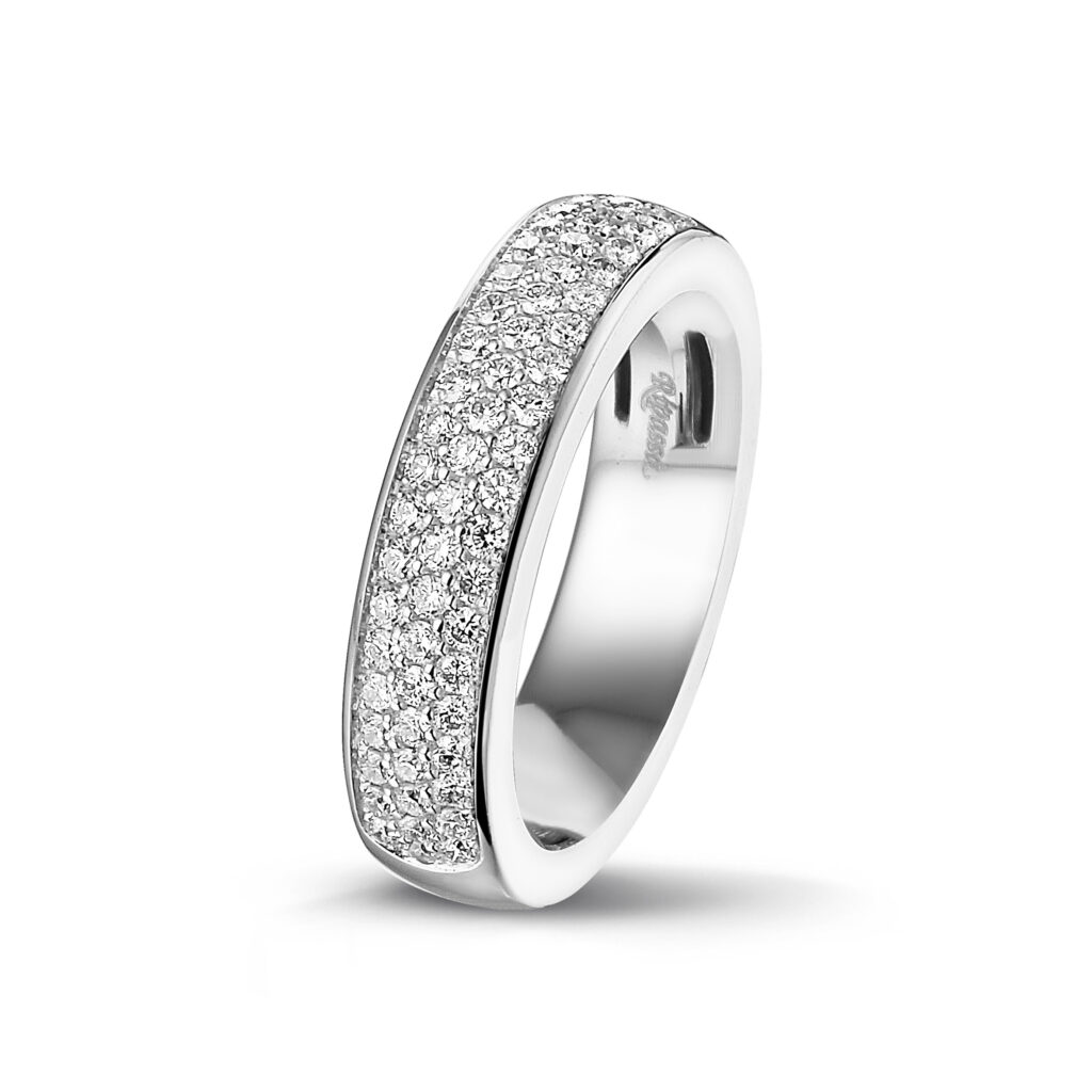 White golden ring with diamonds, pave