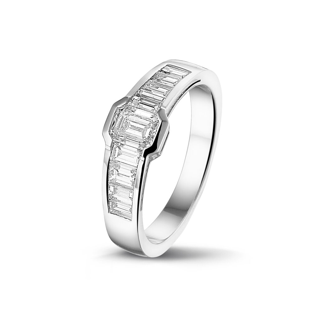 White golden ring with diamonds